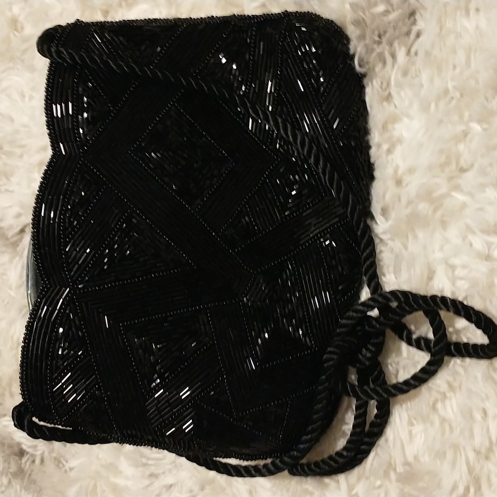 Black Vintage beaded/sequined lined crossbody purse